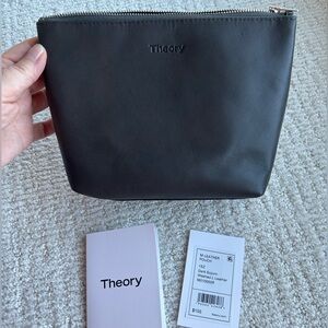 Theory Dark Sojourn Washed Leather Medium Pouch Clutch NEW